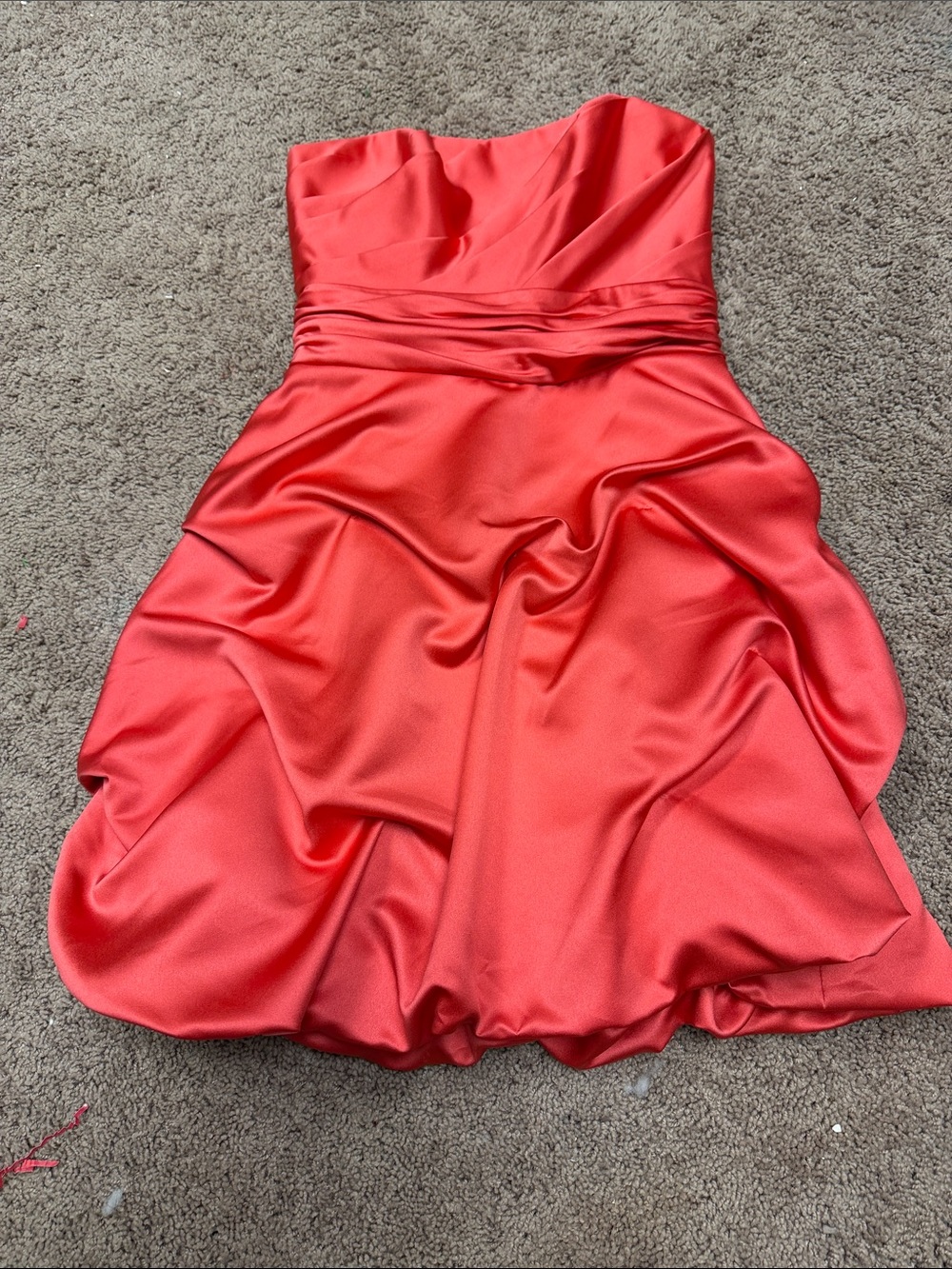 David's Bridal Strapless Red Satin Party Dress